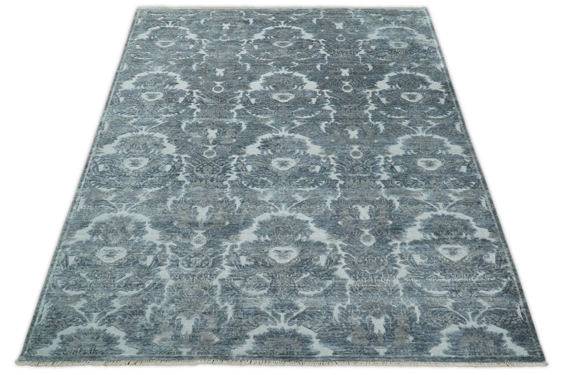 8x10 Fine Hand Knotted Modern Contemporary Silver and Gray Vintage Style Bamboo Silk | TRDCP488810 - The Rug Decor