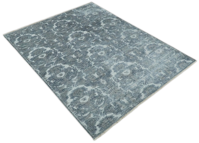 8x10 Fine Hand Knotted Modern Contemporary Silver and Gray Vintage Style Bamboo Silk | TRDCP488810 - The Rug Decor