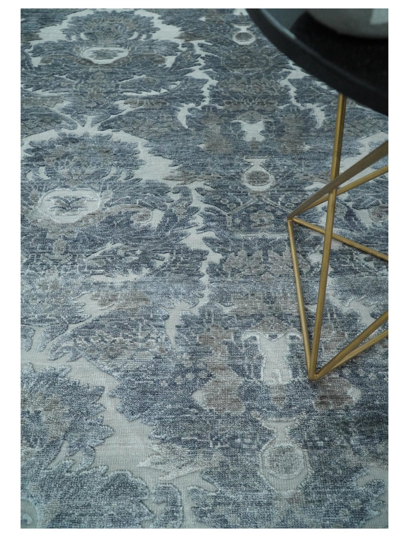 8x10 Fine Hand Knotted Modern Contemporary Silver and Gray Vintage Style Bamboo Silk | TRDCP488810 - The Rug Decor