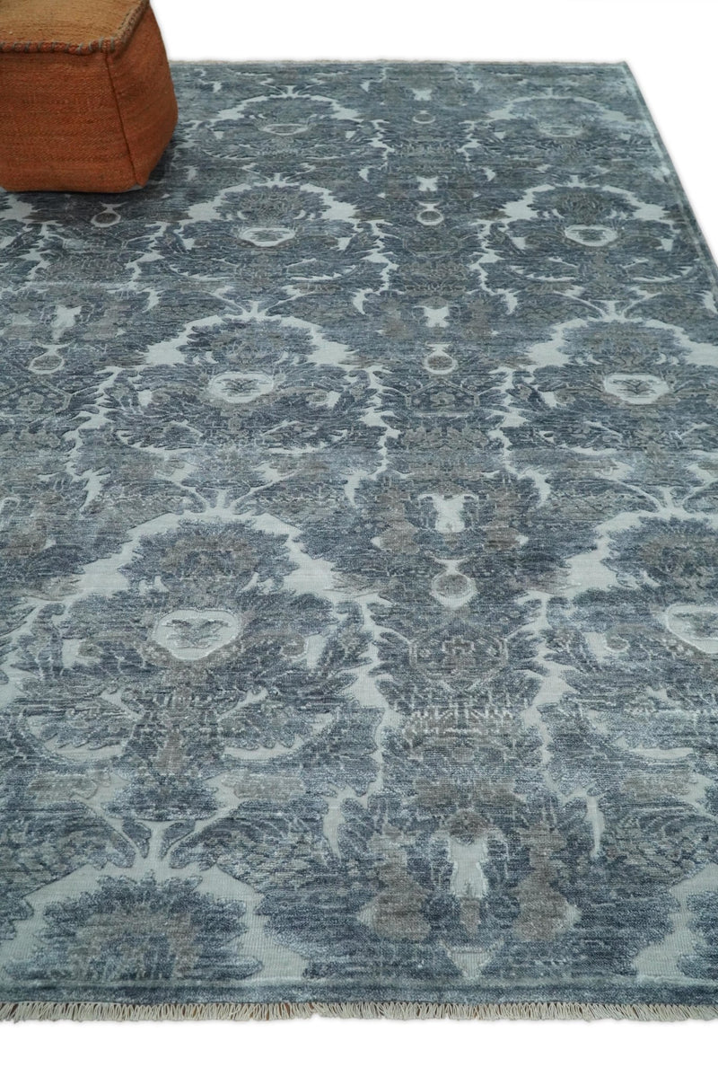 8x10 Fine Hand Knotted Modern Contemporary Silver and Gray Vintage Style Bamboo Silk | TRDCP488810 - The Rug Decor