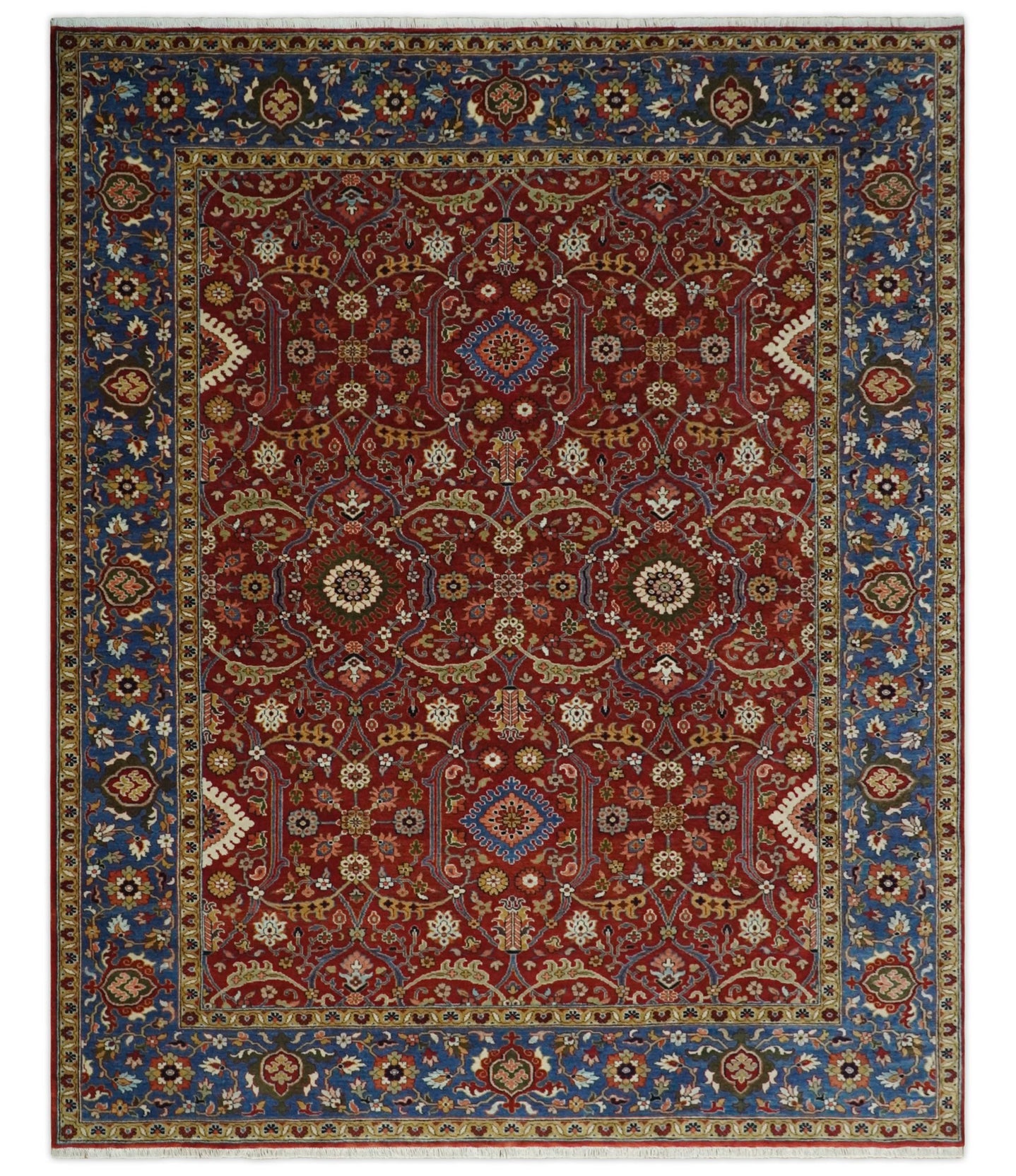 8x10 Fine Hand Knotted Rust and Blue Traditional Vintage Antique Persian Wool Rug | TRDCP851810 - The Rug Decor