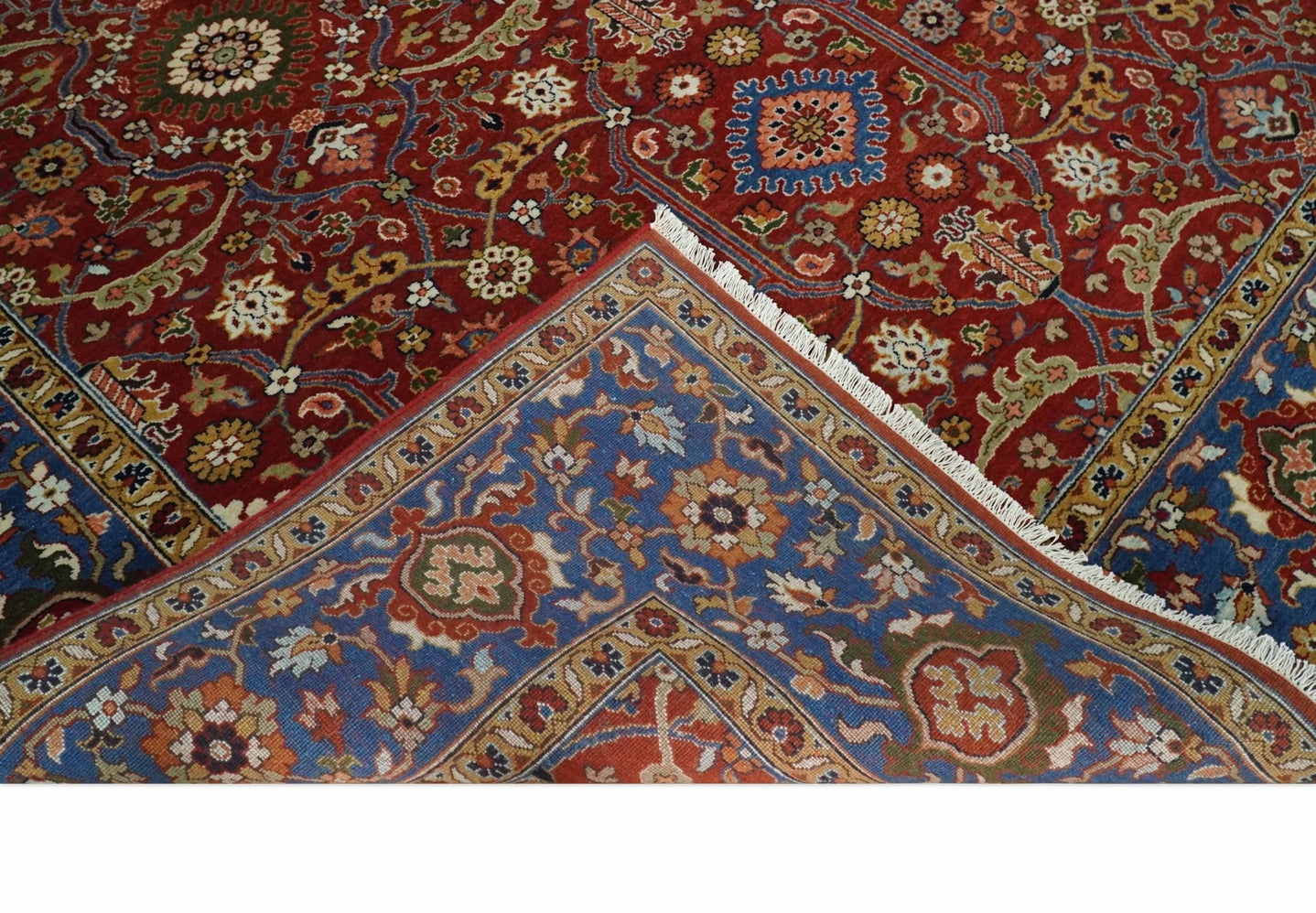 8x10 Fine Hand Knotted Rust and Blue Traditional Vintage Antique Persian Wool Rug | TRDCP851810 - The Rug Decor