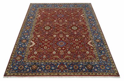 8x10 Fine Hand Knotted Rust and Blue Traditional Vintage Antique Persian Wool Rug | TRDCP851810 - The Rug Decor