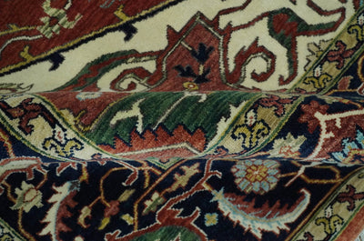 8x10 Fine Hand Knotted Rust and Blue Traditional Vintage Persian Style Serapi Heriz Antique Wool Rug | TRDCP504810 - The Rug Decor