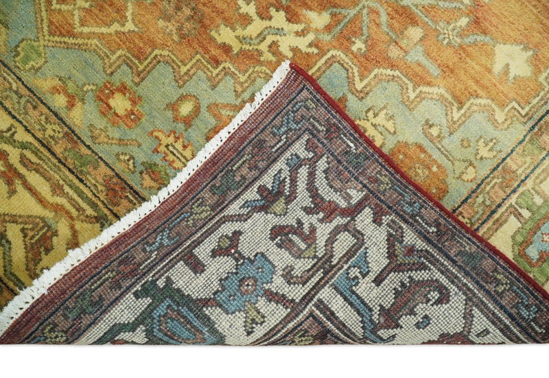 8x10 Fine Hand Knotted Rust and Blue Traditional Vintage Persian Style Serapi Heriz Antique Wool Rug | TRDCP507810 - The Rug Decor