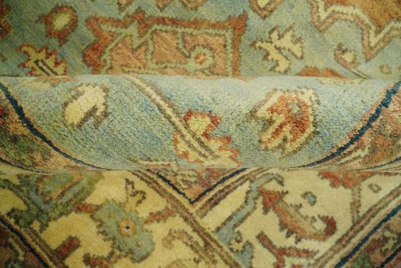 8x10 Fine Hand Knotted Rust and Blue Traditional Vintage Persian Style Serapi Heriz Antique Wool Rug | TRDCP507810 - The Rug Decor