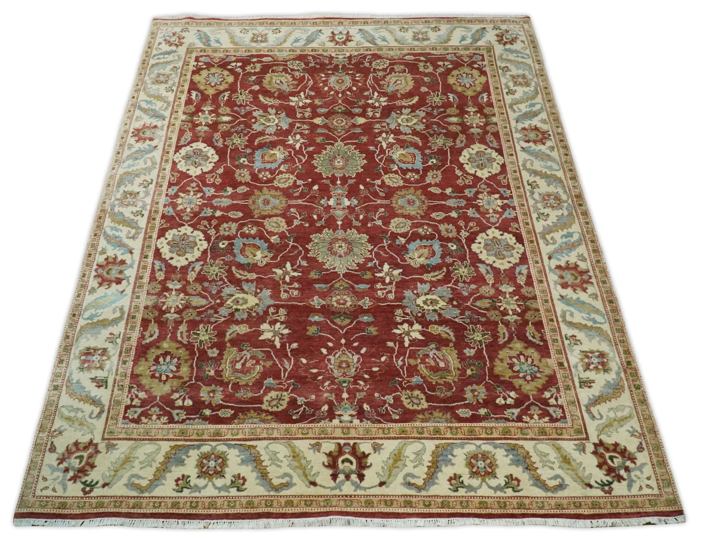 8x10 Fine Hand Knotted Rust and Ivory Traditional Vintage Persian Style Antique Wool Rug | AGR20 - The Rug Decor
