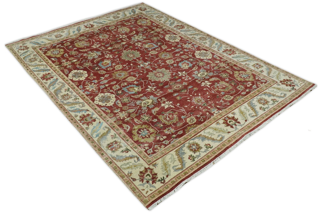 8x10 Fine Hand Knotted Rust and Ivory Traditional Vintage Persian Style Antique Wool Rug | AGR20 - The Rug Decor