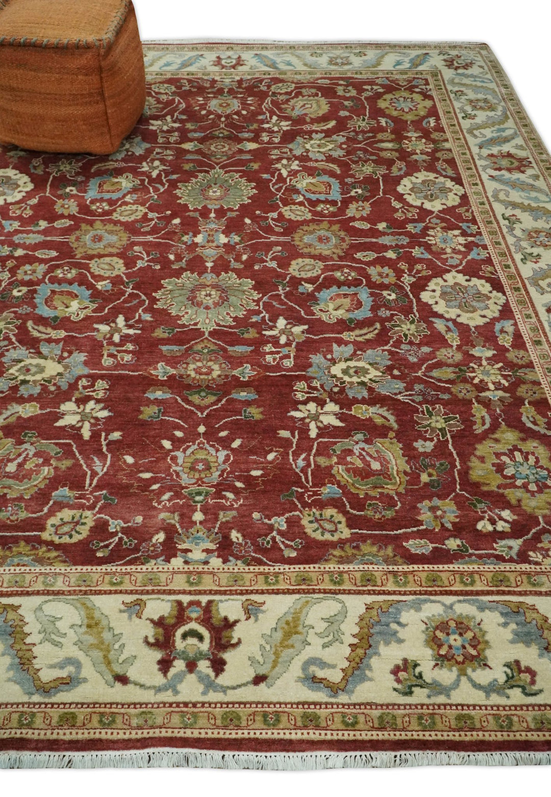 8x10 Fine Hand Knotted Rust and Ivory Traditional Vintage Persian Style Antique Wool Rug | AGR20 - The Rug Decor