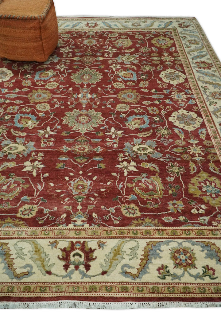 8x10 Fine Hand Knotted Rust and Ivory Traditional Vintage Persian Style Antique Wool Rug | AGR20 - The Rug Decor