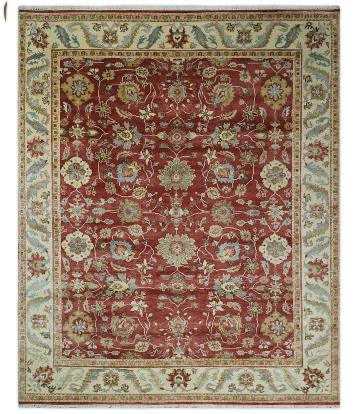 8x10 Fine Hand Knotted Rust and Ivory Traditional Vintage Persian Style Antique Wool Rug | AGR20 - The Rug Decor
