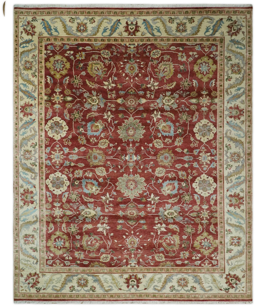 8x10 Fine Hand Knotted Rust and Ivory Traditional Vintage Persian Style Antique Wool Rug | AGR20 - The Rug Decor