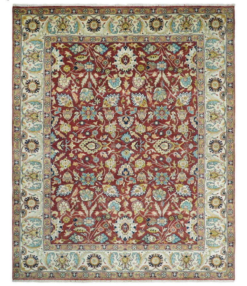 8x10 Fine Hand Knotted Rust and Ivory Traditional Vintage Persian Style Serapi Heriz Antique Wool Rug | TRDCP508810 - The Rug Decor