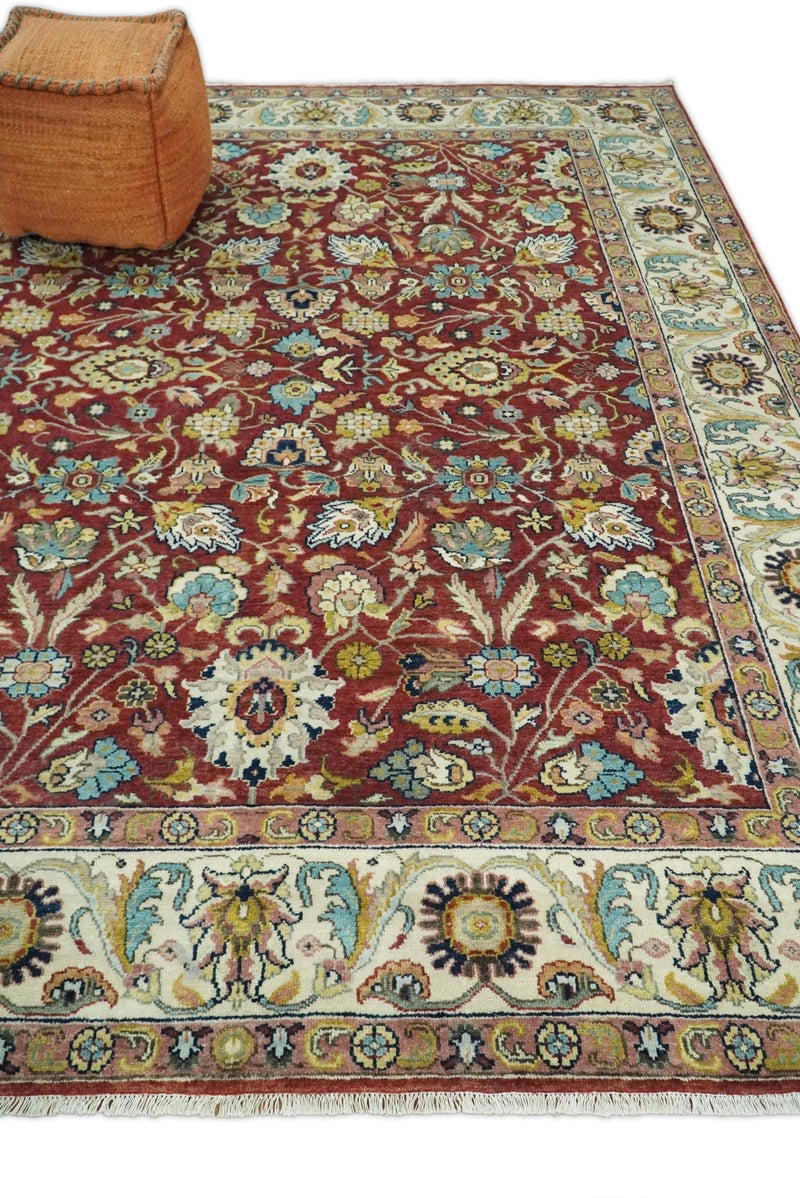 8x10 Fine Hand Knotted Rust and Ivory Traditional Vintage Persian Style Serapi Heriz Antique Wool Rug | TRDCP508810 - The Rug Decor