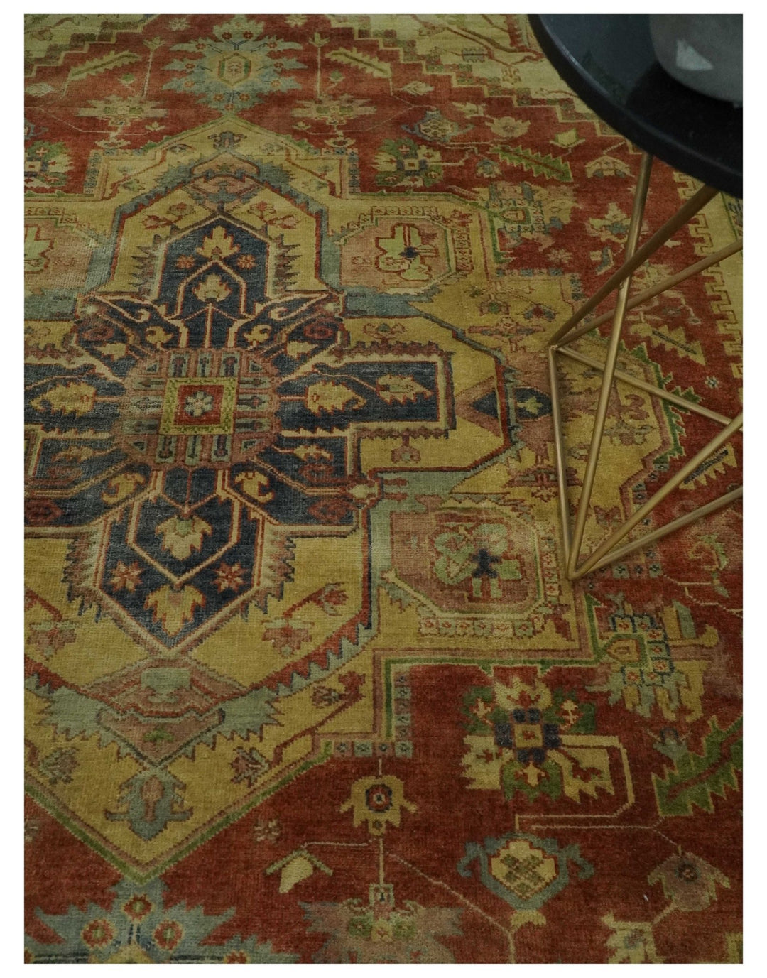 8x10 Gold, Rust and Charcoal Heriz Serapi Traditional Vintage Turkish Style Antique Look Hand Knotted Wool Area Rug | N361810 - The Rug Decor