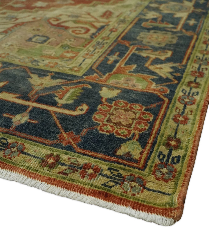 8x10 Gold, Rust and Charcoal Heriz Serapi Traditional Vintage Turkish Style Antique Look Hand Knotted Wool Area Rug | N361810 - The Rug Decor