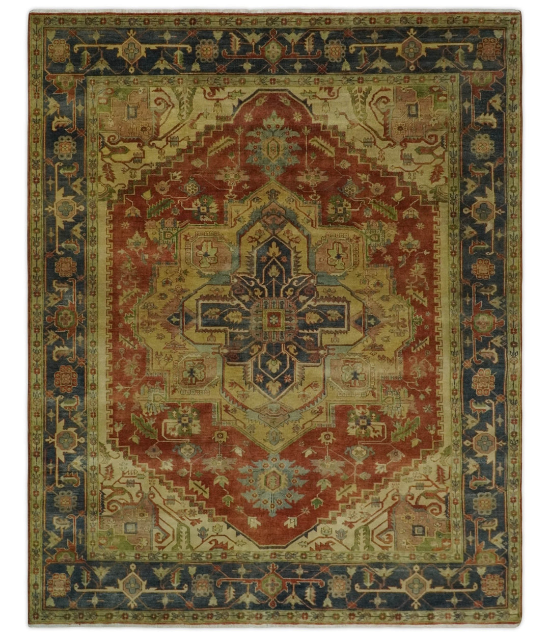 8x10 Gold, Rust and Charcoal Heriz Serapi Traditional Vintage Turkish Style Antique Look Hand Knotted Wool Area Rug | N361810 - The Rug Decor