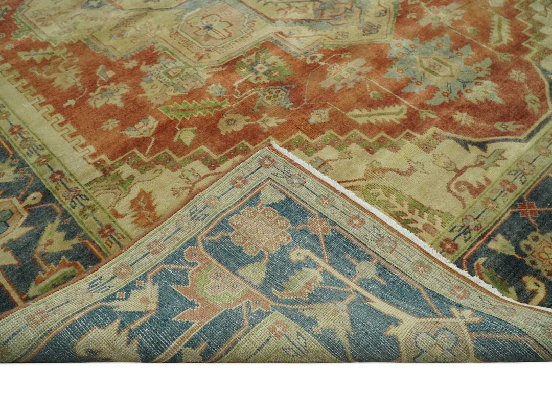 8x10 Gold, Rust and Charcoal Heriz Serapi Traditional Vintage Turkish Style Antique Look Hand Knotted Wool Area Rug | N361810 - The Rug Decor