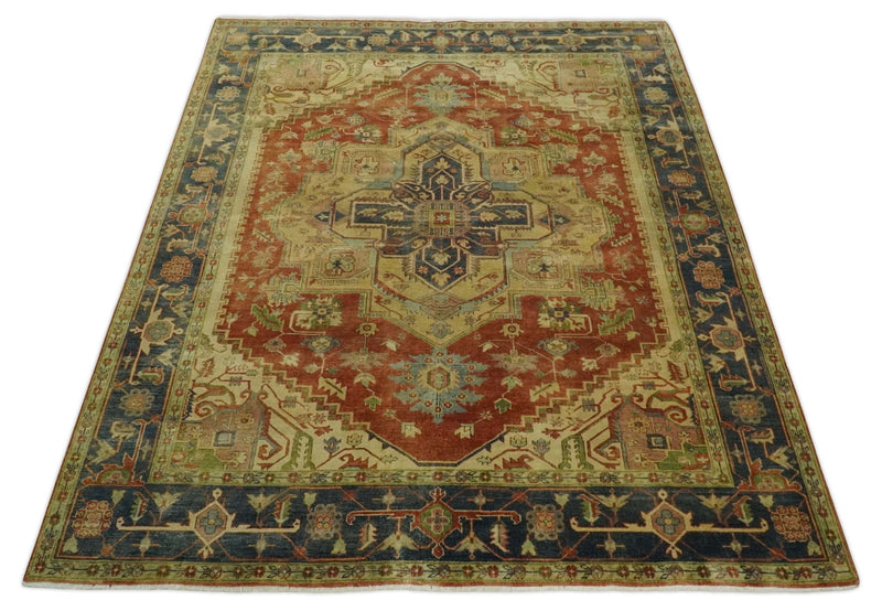 8x10 Gold, Rust and Charcoal Heriz Serapi Traditional Vintage Turkish Style Antique Look Hand Knotted Wool Area Rug | N361810 - The Rug Decor