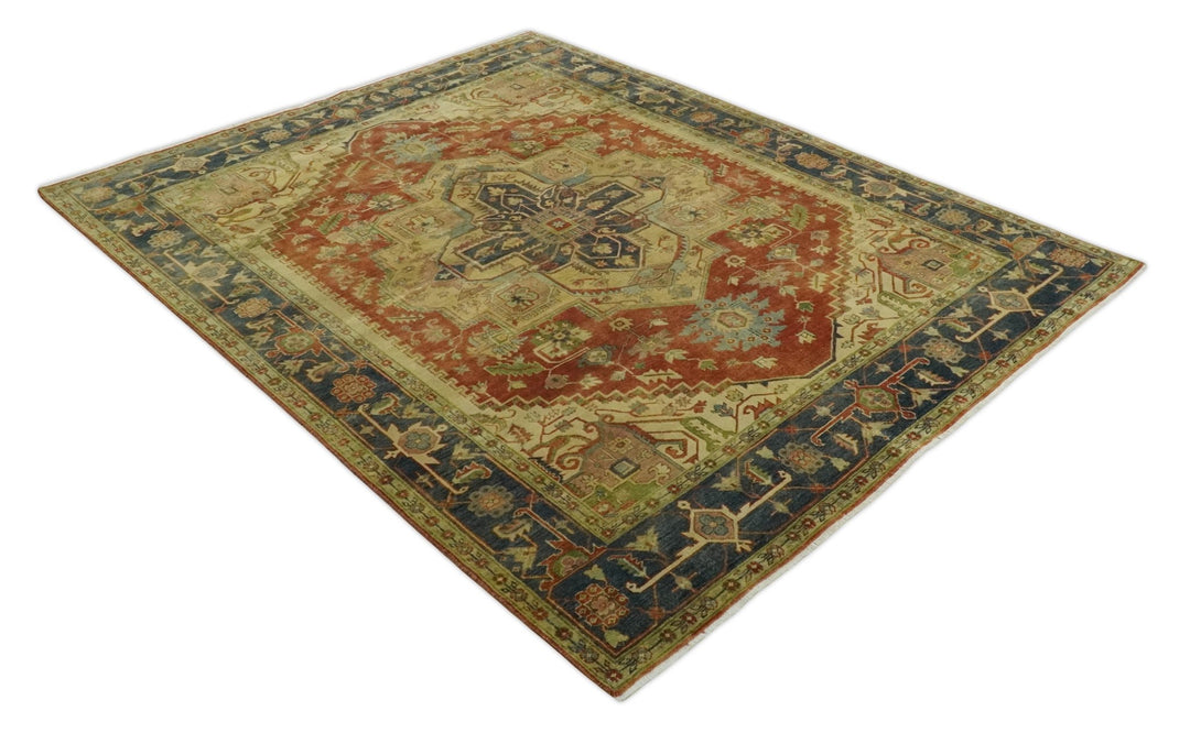 8x10 Gold, Rust and Charcoal Heriz Serapi Traditional Vintage Turkish Style Antique Look Hand Knotted Wool Area Rug | N361810 - The Rug Decor