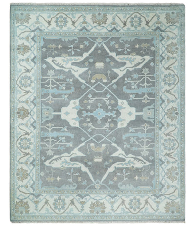 8x10 Gray and Beige Hand Knotted Antique Turkish Oushak Large Wool Area Rug | TRDCP254810 - The Rug Decor