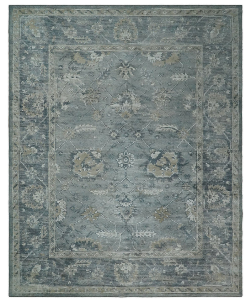 8x10 Gray and Blue Rug | Handmade Persian Inspired Area rug made with wool blended with art silk Low Pile | PR04 - The Rug Decor