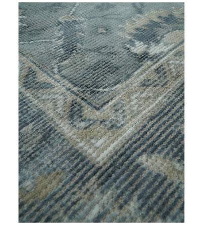 8x10 Gray and Blue Rug | Handmade Persian Inspired Area rug made with wool blended with art silk Low Pile | PR04 - The Rug Decor