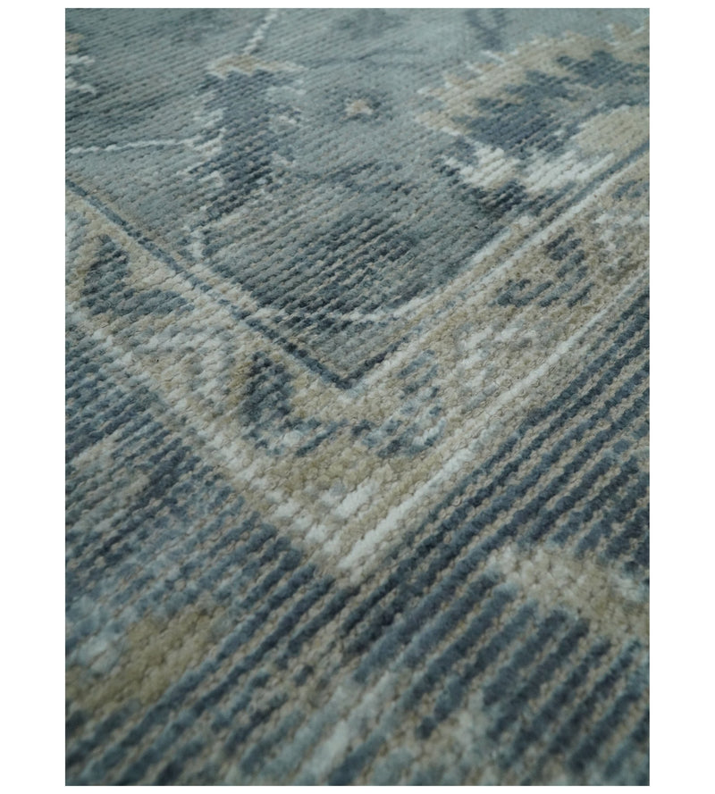 8x10 Gray and Blue Rug | Handmade Persian Inspired Area rug made with wool blended with art silk Low Pile | PR04 - The Rug Decor