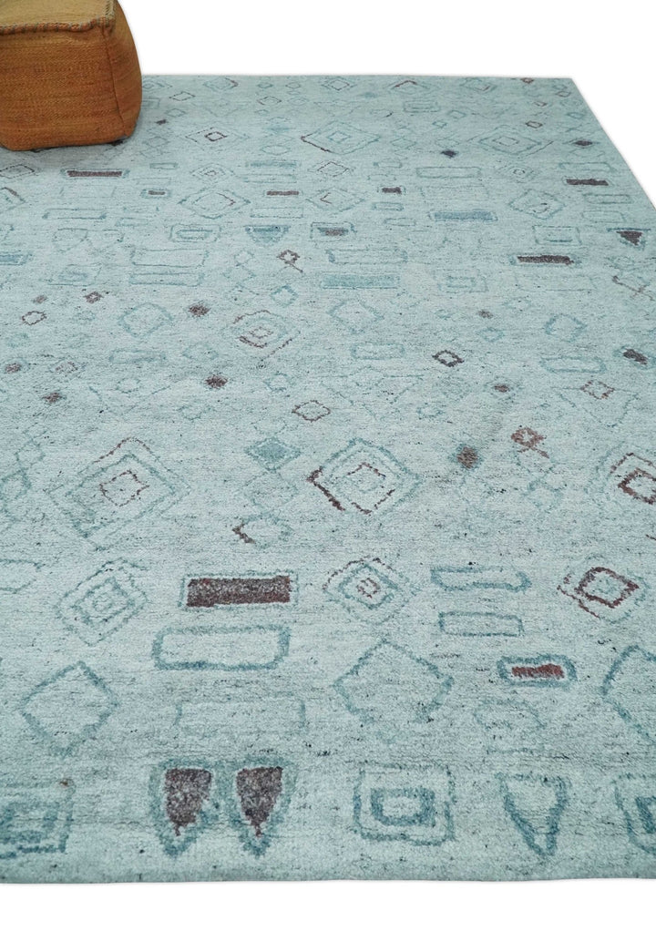 8x10 Gray and Silver Geometrical Pattern Handmade Wool Area Rug - The Rug Decor