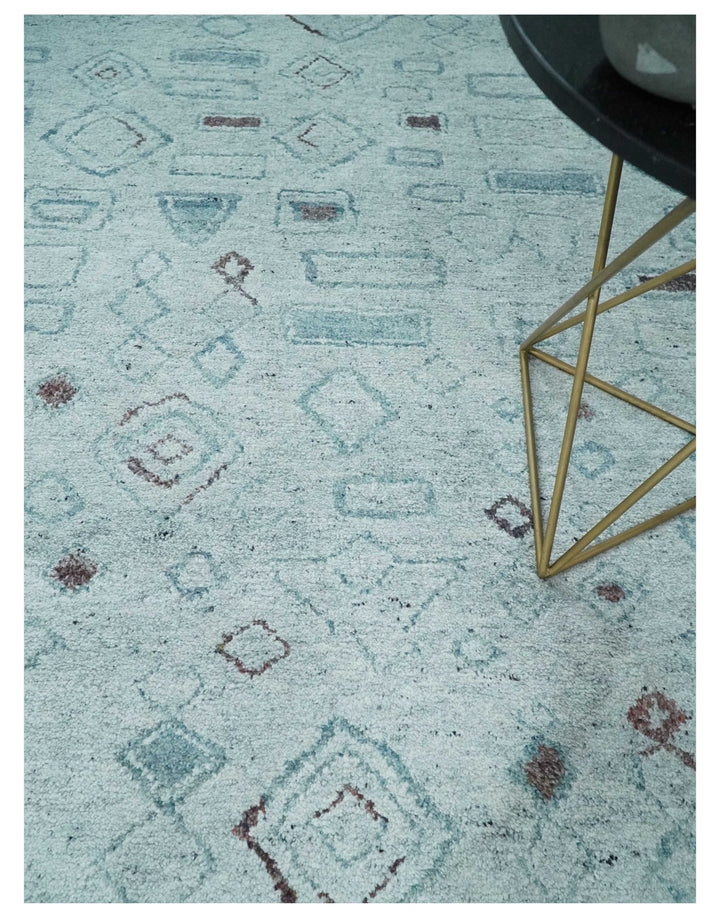 8x10 Gray and Silver Geometrical Pattern Handmade Wool Area Rug - The Rug Decor