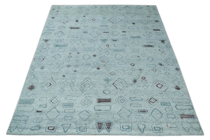 8x10 Gray and Silver Geometrical Pattern Handmade Wool Area Rug - The Rug Decor