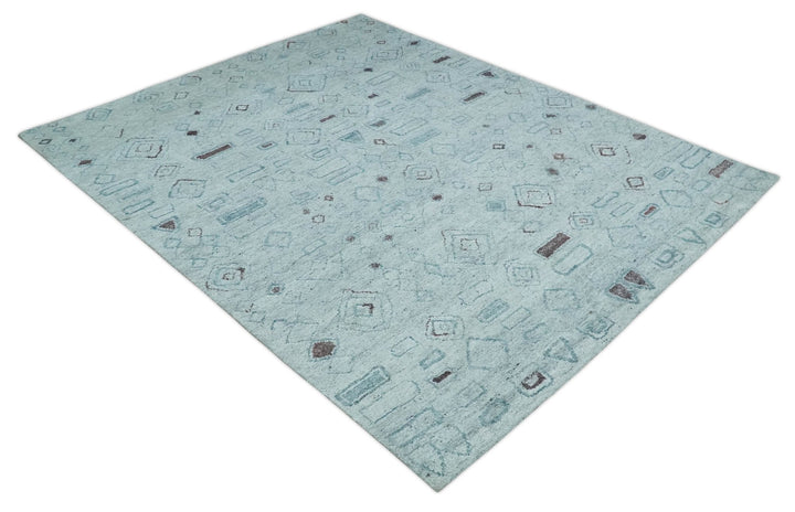 8x10 Gray and Silver Geometrical Pattern Handmade Wool Area Rug - The Rug Decor