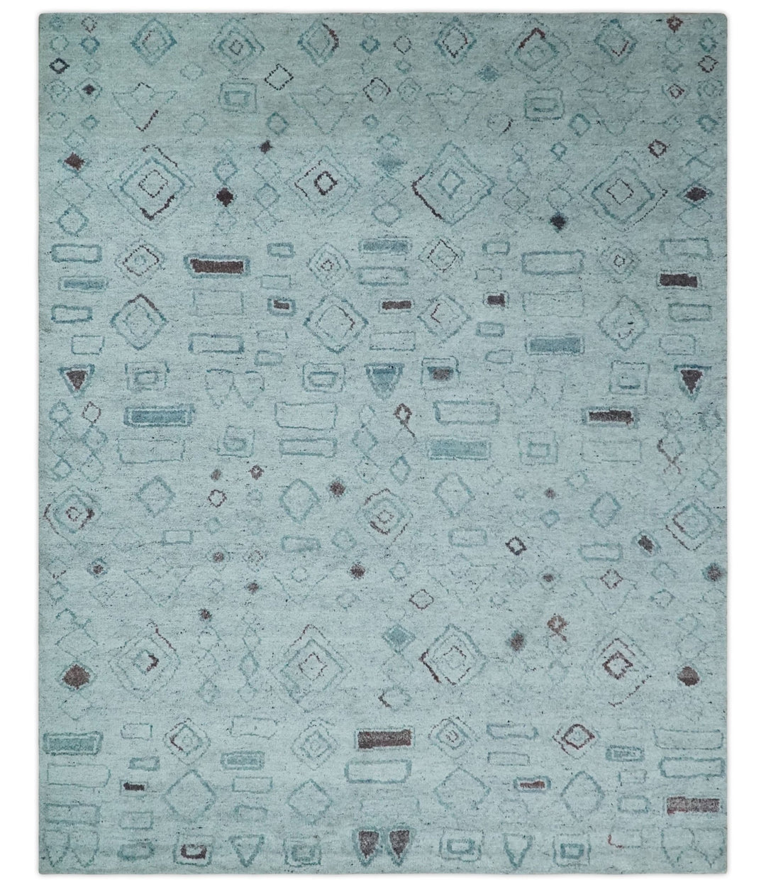 8x10 Gray and Silver Geometrical Pattern Handmade Wool Area Rug - The Rug Decor