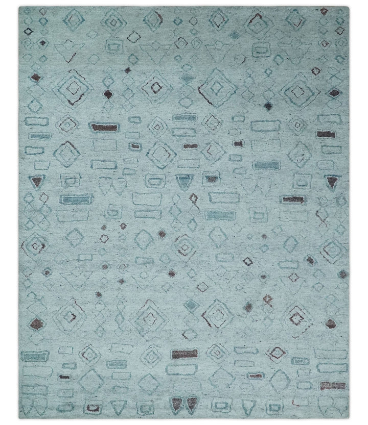 8x10 Gray and Silver Geometrical Pattern Handmade Wool Area Rug - The Rug Decor