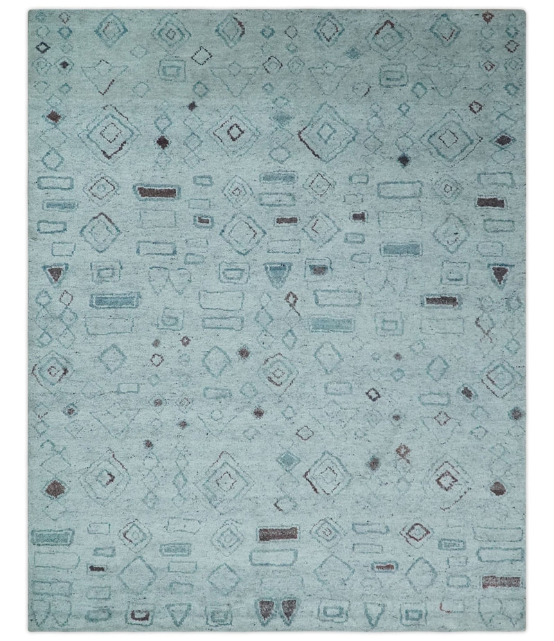 8x10 Gray and Silver Geometrical Pattern Handmade Wool Area Rug - The Rug Decor