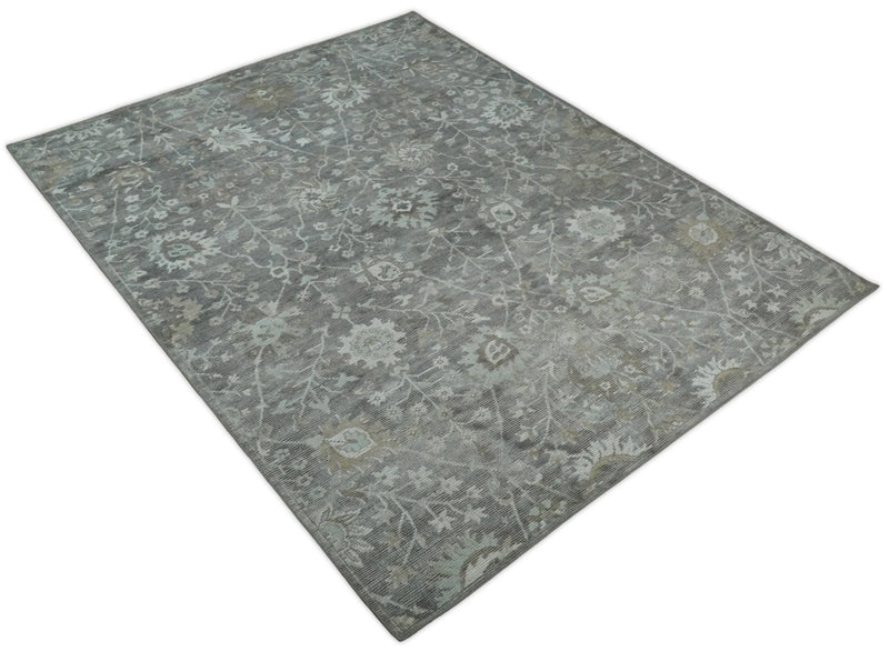 8x10 Gray Rug | Handmade Floral Area rug made with wool blended with art silk | Low Pile PR01 - The Rug Decor