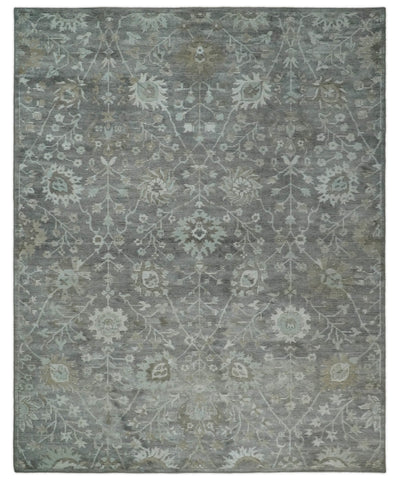8x10 Gray Rug | Handmade Floral Area rug made with wool blended with art silk | Low Pile PR01 - The Rug Decor