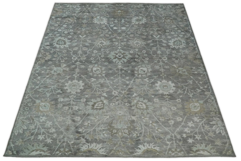 8x10 Gray Rug | Handmade Floral Area rug made with wool blended with art silk | Low Pile PR01 - The Rug Decor