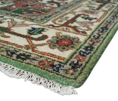 8x10 Green and Ivory Hand Knotted Traditional Antique Persian Design Wool Rug | TRDCP386810 - The Rug Decor