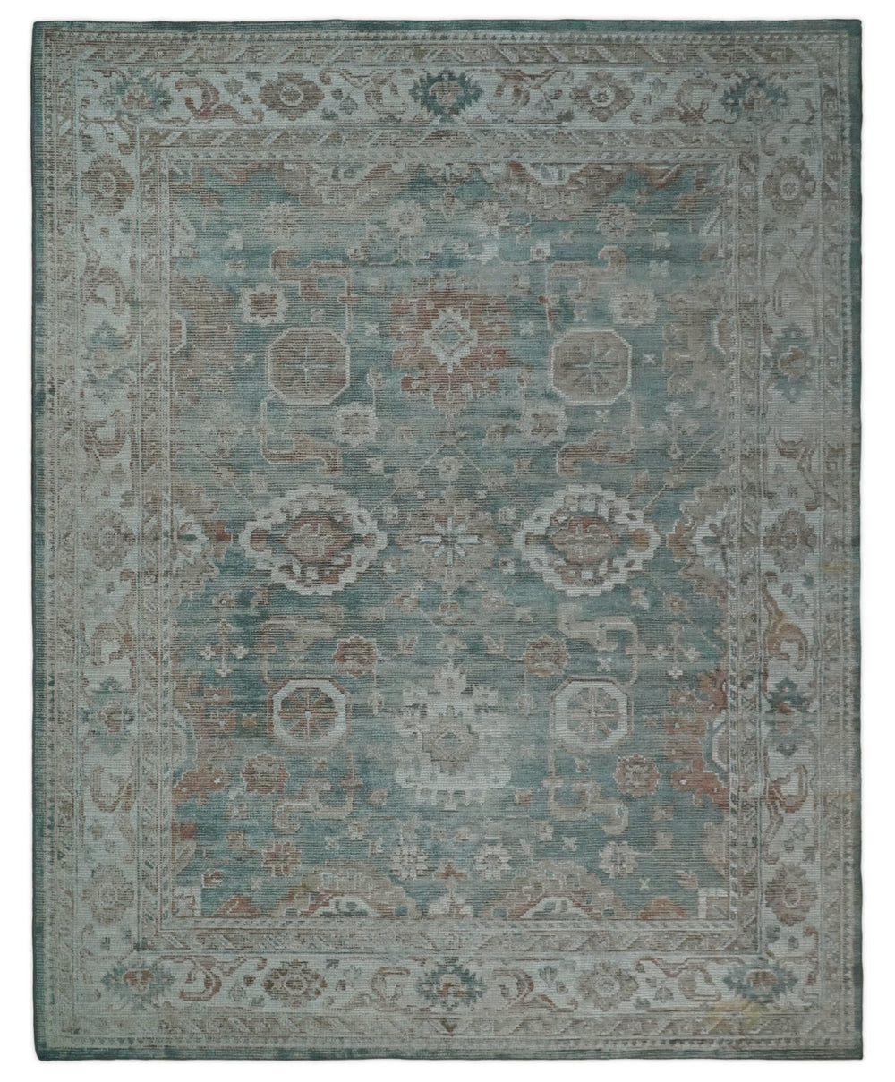 8x10 Green and Ivory Rug | Handmade Floral Area rug made with wool blended with art silk | Low Pile - The Rug Decor