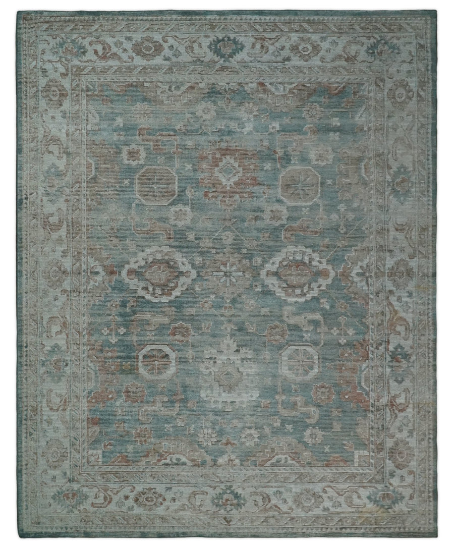 8x10 Green and Ivory Rug | Handmade Floral Area rug made with wool blended with art silk | Low Pile - The Rug Decor