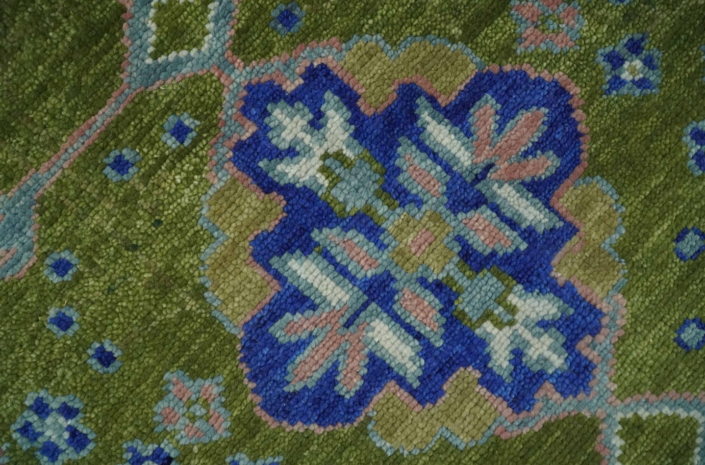 8x10 Green, Blue and Peach Hand Knotted Vibrant Donegal Floral Wool Rug - The Rug Decor