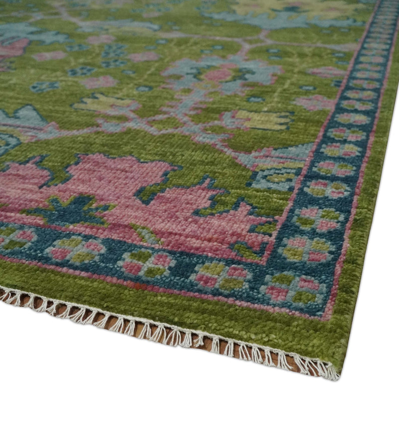 8x10 Green, Blue and Peach Hand Knotted Vibrant Donegal Floral Wool Rug - The Rug Decor