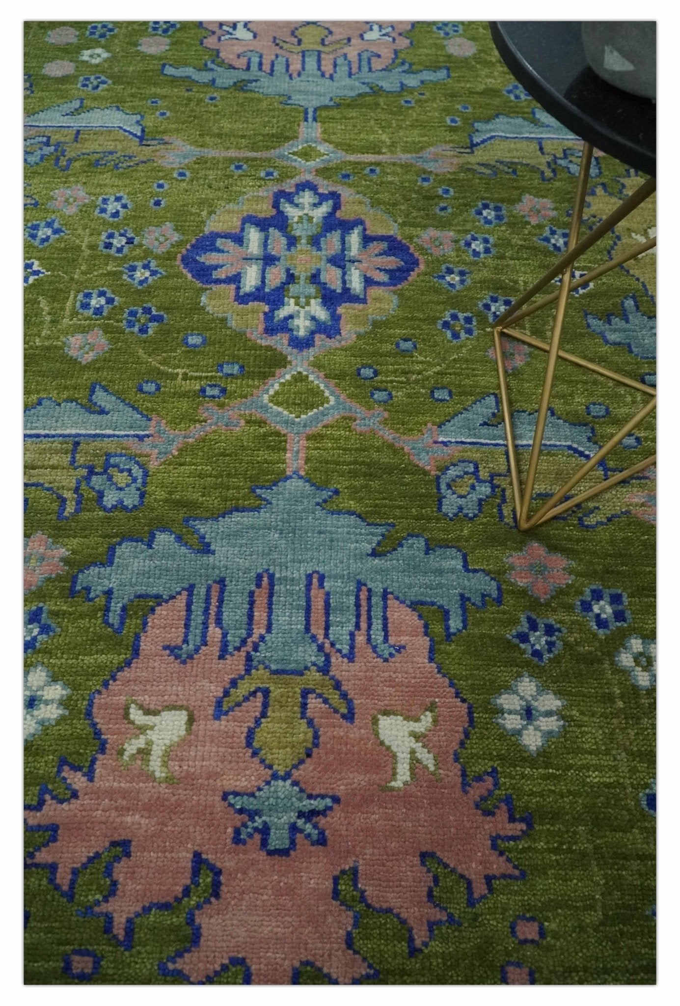 8x10 Green, Blue and Peach Hand Knotted Vibrant Donegal Floral Wool Rug - The Rug Decor