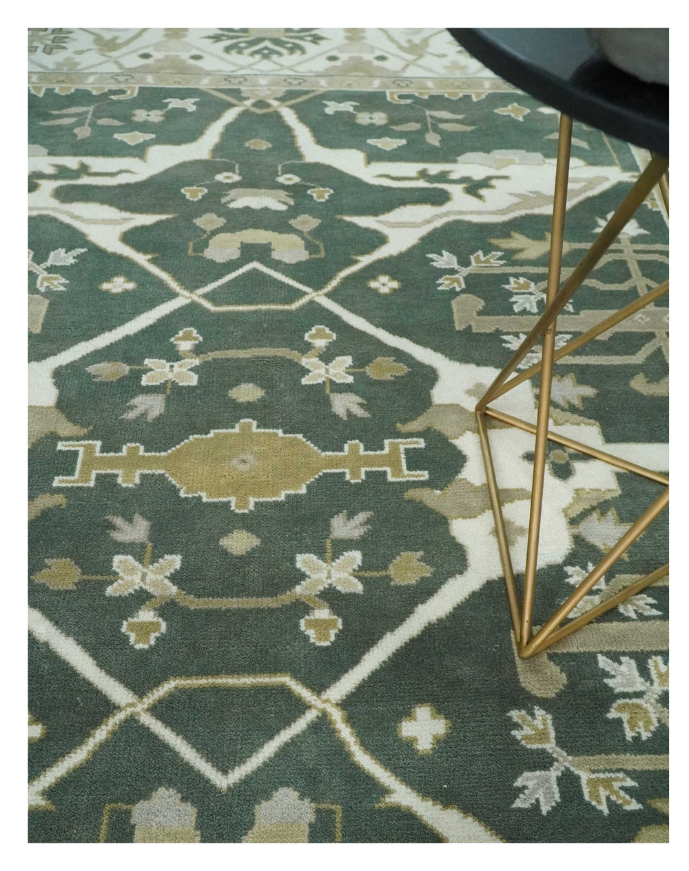 8x10 Green, Ivory and Olive Hand knotted Oriental Oushak wool Area Rug - The Rug Decor