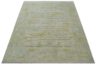 8x10 Hand Knotted Antique Ivory, Silver and Olive Traditional Wool Rug - The Rug Decor