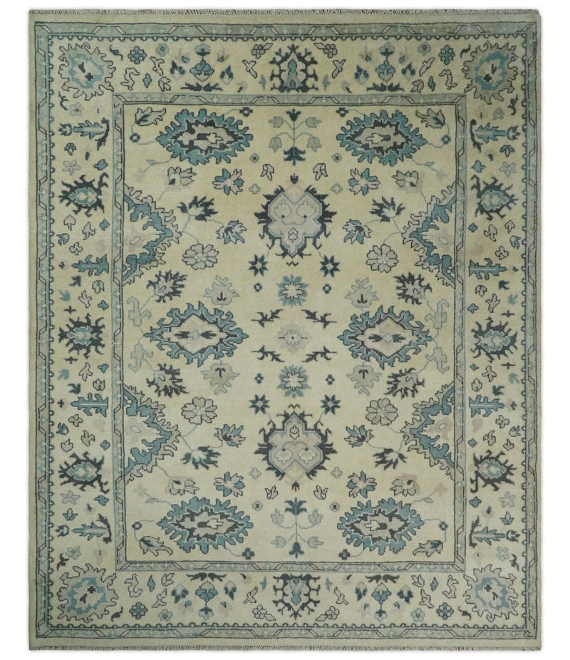 8x10 Hand Knotted Beige and Blue Traditional Vintage Persian Style Antique Wool Rug | TRDCP579810 - The Rug Decor