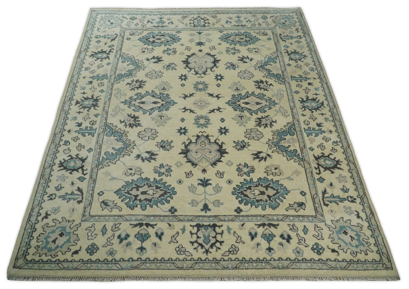 8x10 Hand Knotted Beige and Blue Traditional Vintage Persian Style Antique Wool Rug | TRDCP579810 - The Rug Decor