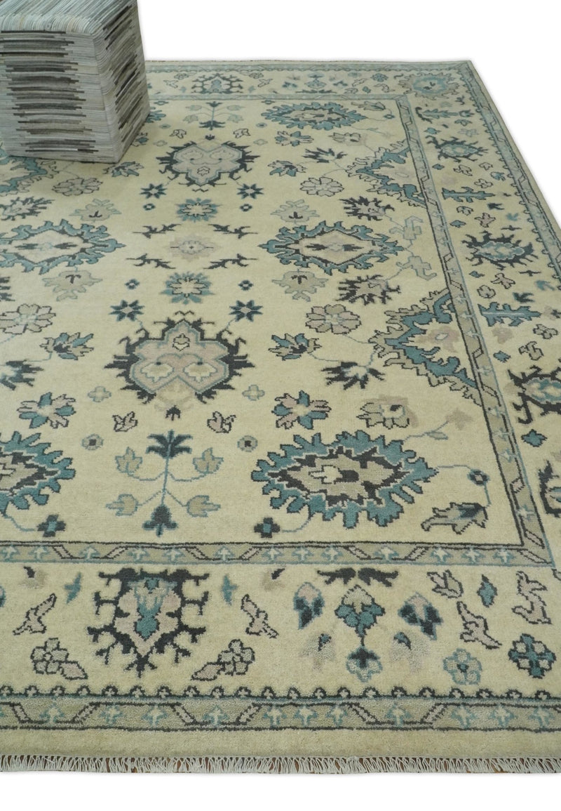 8x10 Hand Knotted Beige and Blue Traditional Vintage Persian Style Antique Wool Rug | TRDCP579810 - The Rug Decor