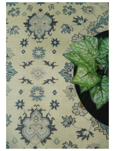 8x10 Hand Knotted Beige and Blue Traditional Vintage Persian Style Antique Wool Rug | TRDCP579810 - The Rug Decor